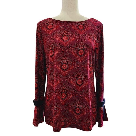 Charter Club Tie Sleeve Top Marooned Combo Size PL Flowers And Birds Printed - Picture 10 of 13